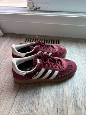 adidas Burgundy Corduroy Spezial Sneakers with White Stripes
